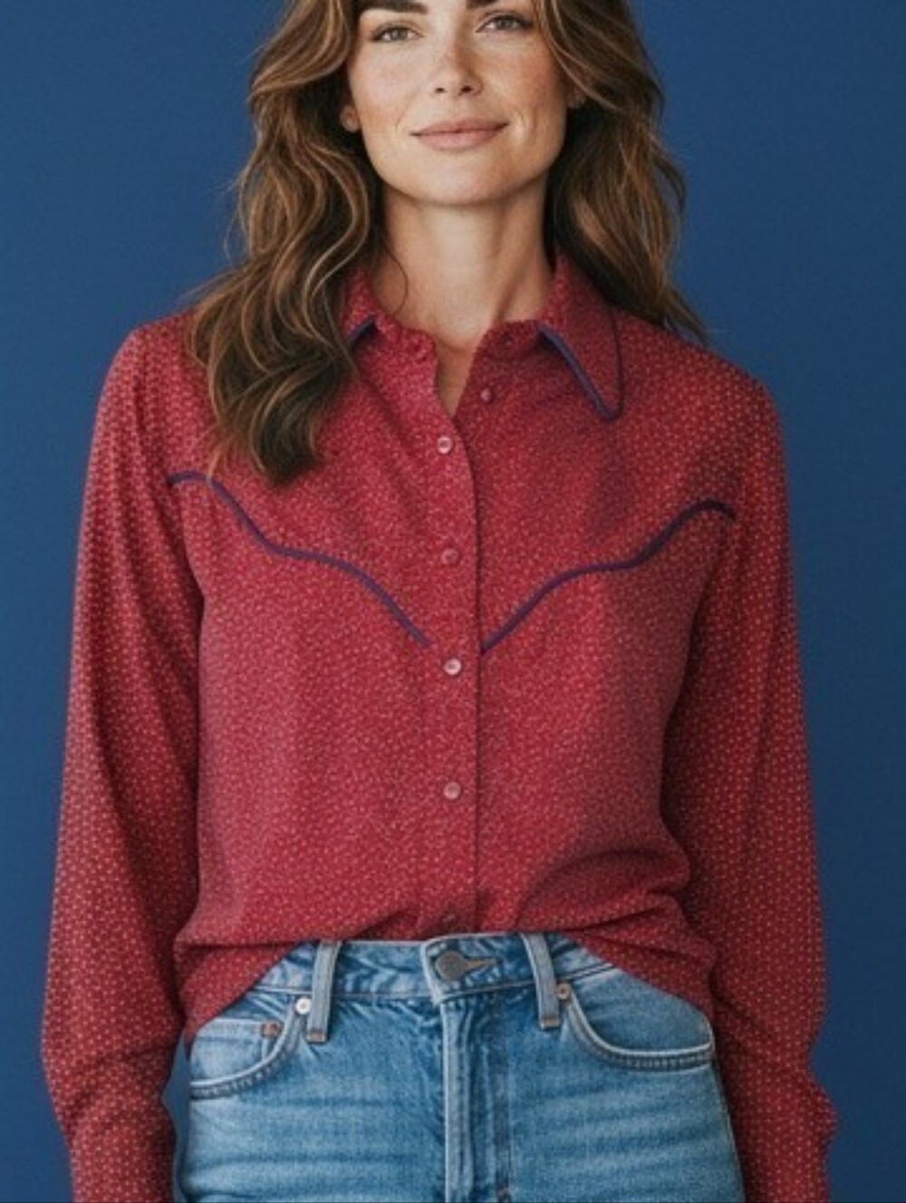 Vintage Dessert West Red Mini Print Western Style Shirt Size M